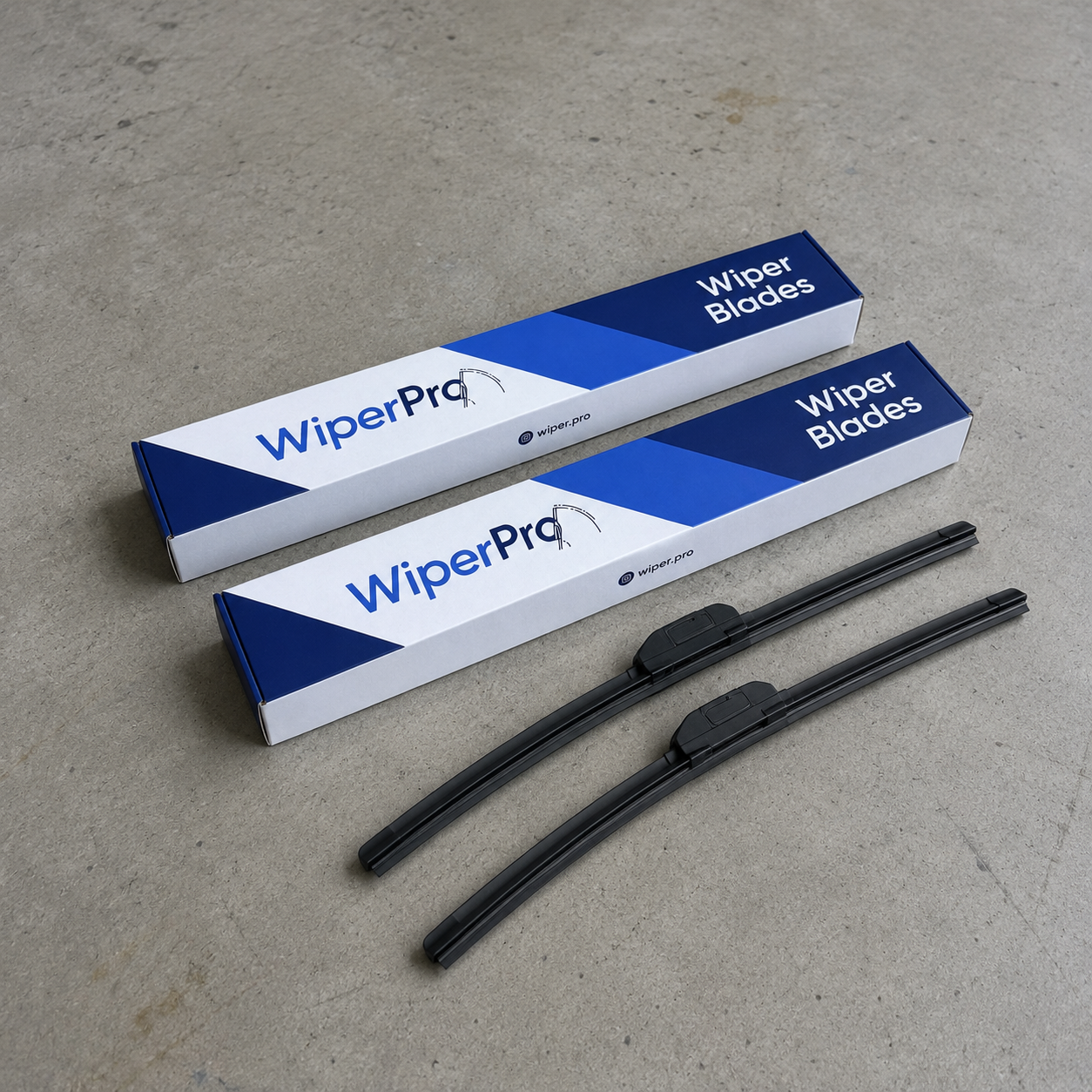 Pair of WiperPro windscreen wiper blades with packaging